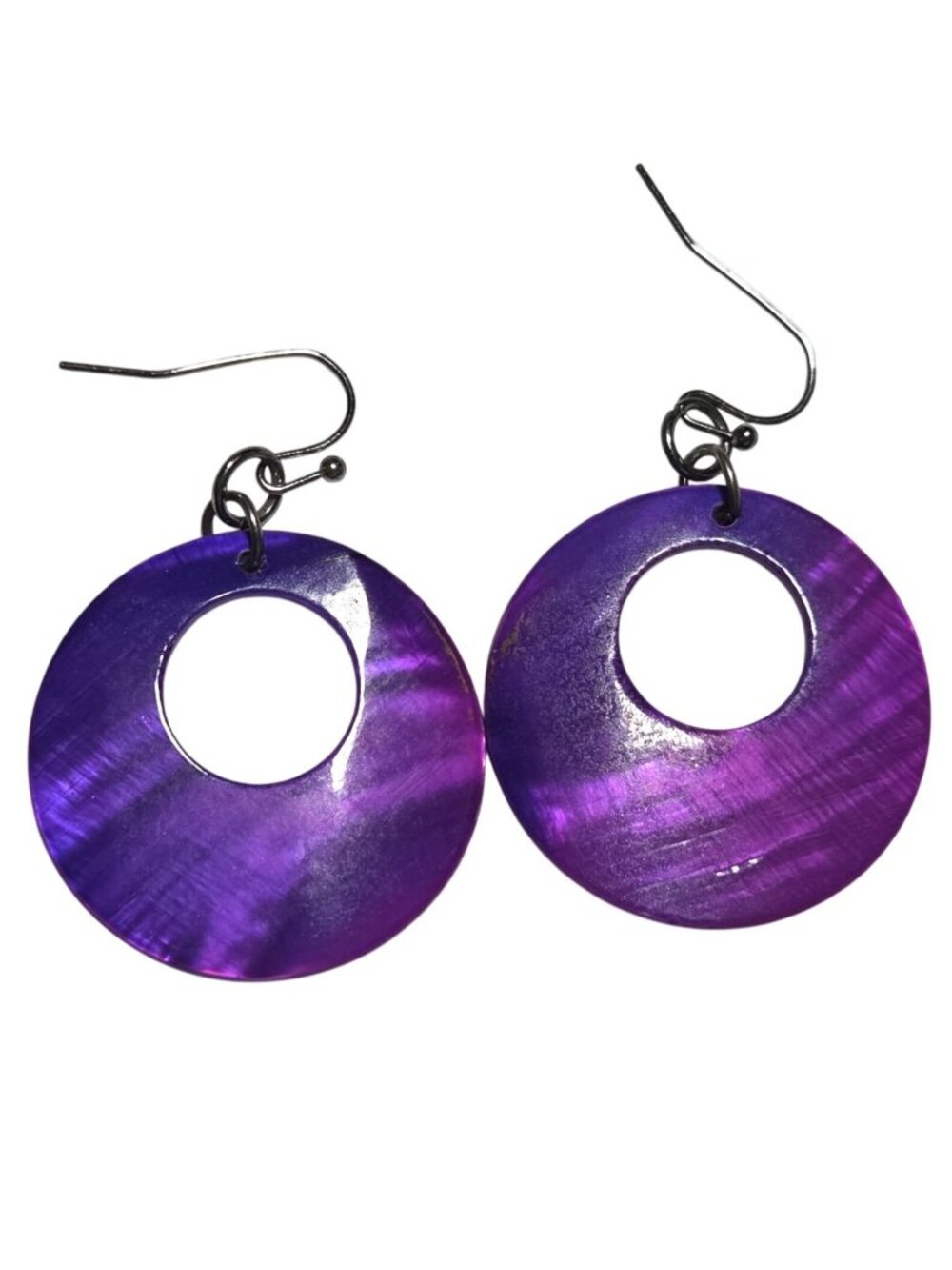 Handmade Retro Purple Round Shell Dangle Earrings 80s 90s Fashion Jewelry Women